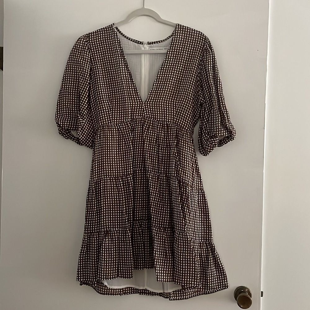 Faithful the Brand Brown Gingham vneck dress - Picture 2 of 4